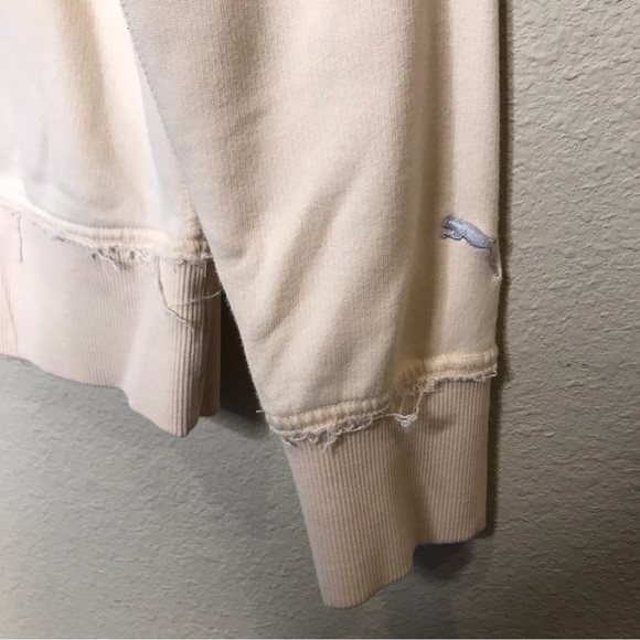 PUMA Top Cropped Long Sleeve Reverse Weave Raw Edge Ivory Gray Size S - Picture 4 of 8